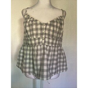 Bloomfield Womens XL Tank Top‎ Plaid Gray White Cotton Babydoll Y2k